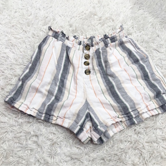 American Eagle Linen Striped Button Paper bag Shorts multicolor size small - Picture 1 of 7